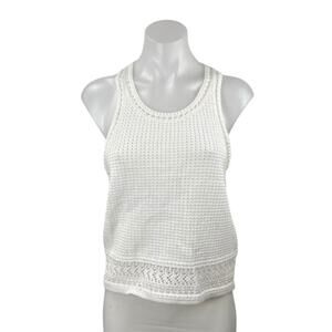 Notshy Women's White Racerback Sleeveless Cotton Crochet Knit Tank Top Size S
